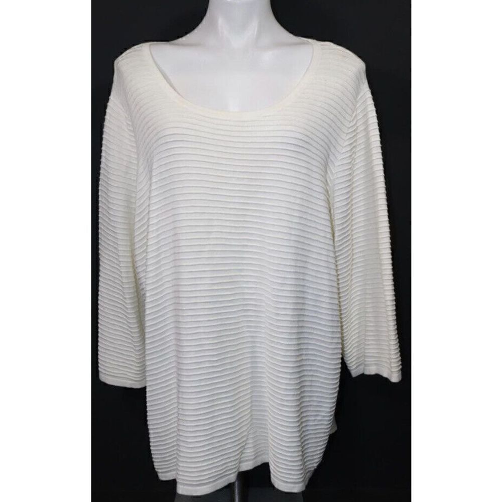 Calvin‎ Klein Women's White Round-Neck Textured Puff Sleeve Top Blouse  3XL